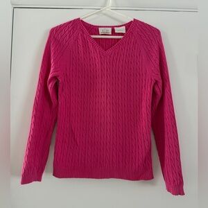 EP Pro Cable Knit V-Neck Sweater | Vibrant Fuchsia Pink | 100% Cotton